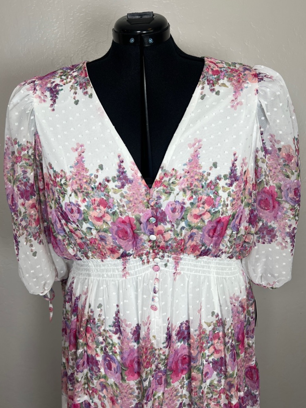 MELANIE T Women’s Size 18 White Wisteria Floral Print V-Neck Chiffon Maxi Dress - Picture 4 of 14